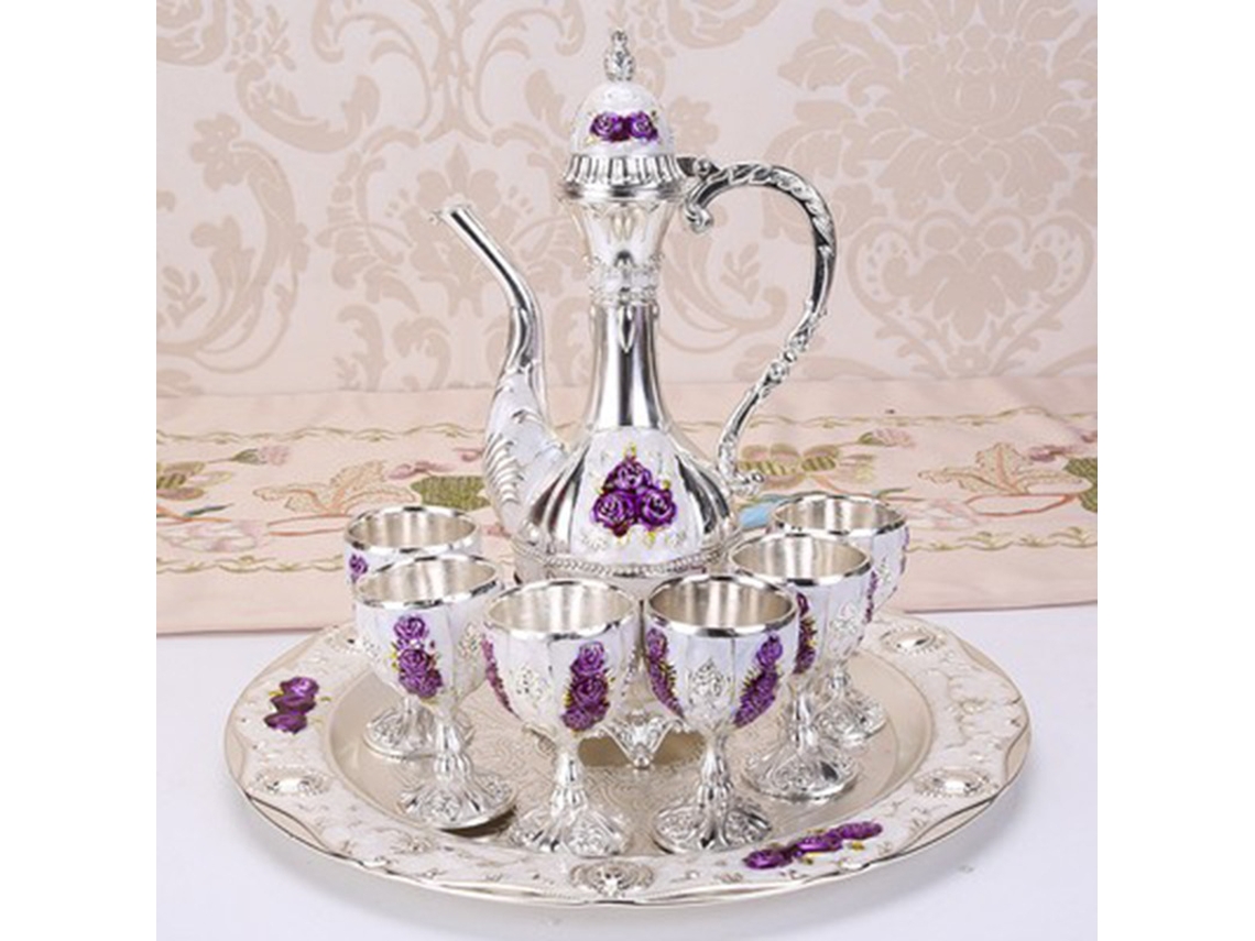 Juego De Vino (flores Plateadas, Blancas Y Moradas), Decoración Para El Hogar Estilo Corte