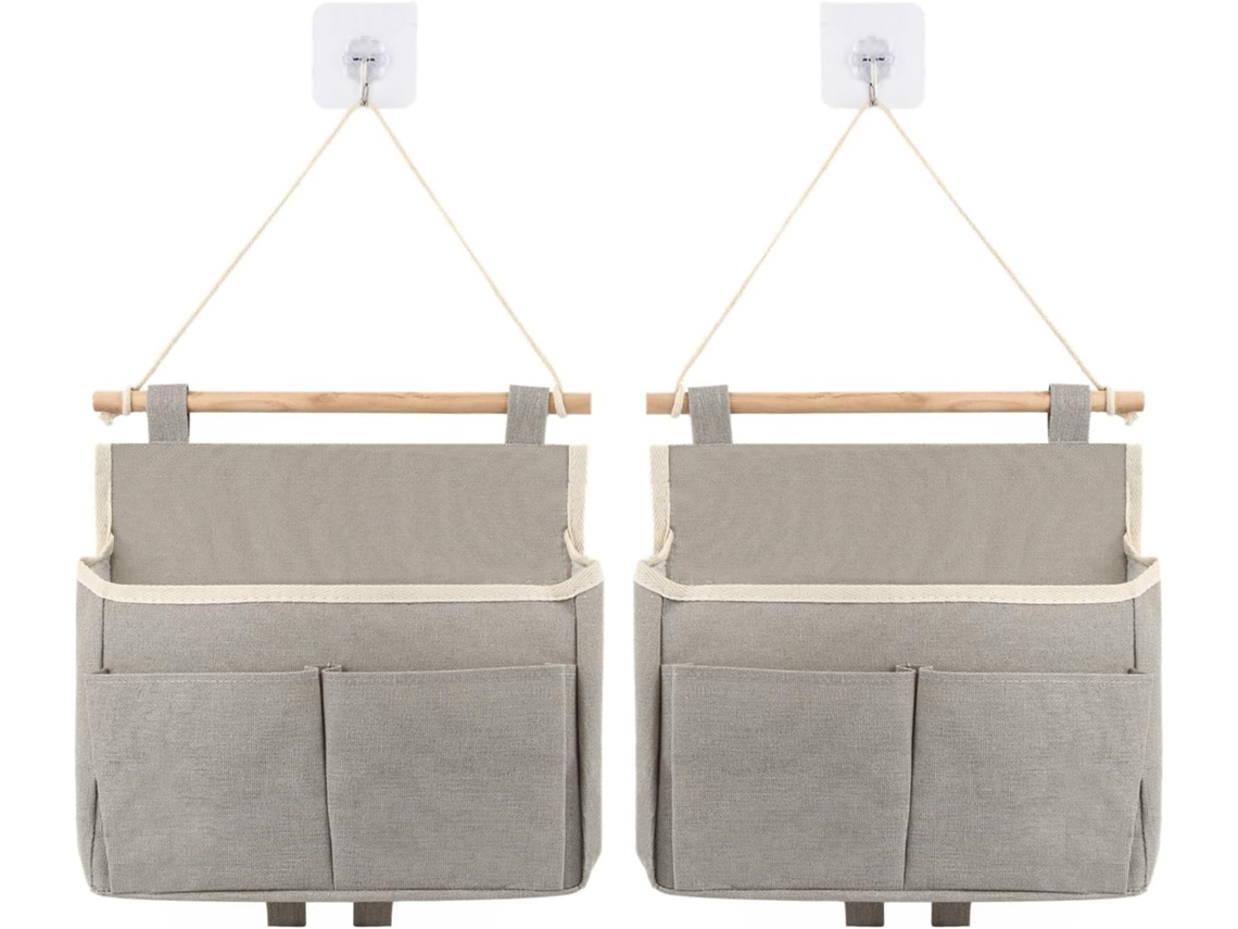 10 bolsas de almacenamiento de pared de alta capacidad con bolsillos, impermeables, de tela de lino (negras)