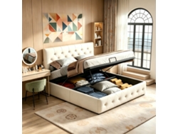 Cama Doble Tapizada De 140 X 200 Cm, Cama Doble Con Canapé Hidráulico, Estructura De Cama Con Cabecero, Cama Acolchada, Para Adultos Y Adolescentes