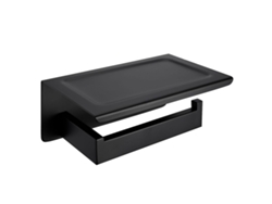 Portarrollos de papel higiénico de níquel cepillado con estante, negro elegante