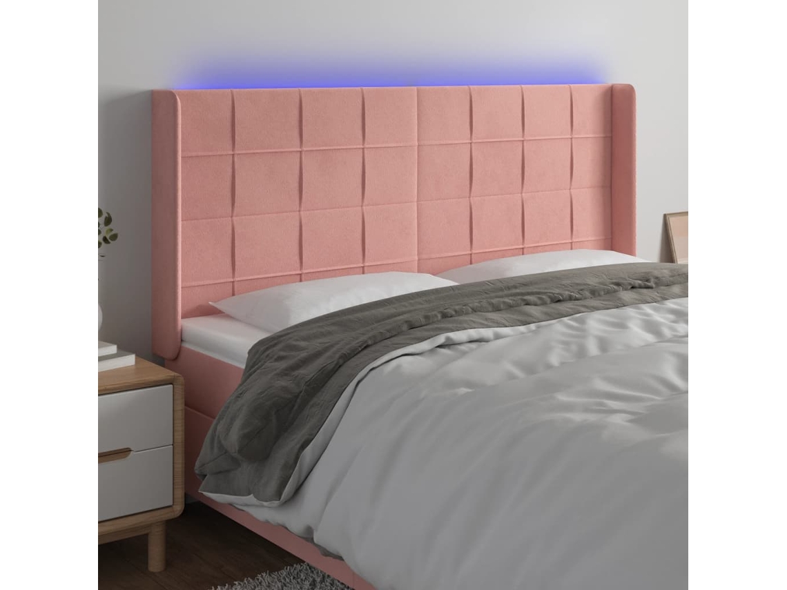 Cabecero Con Led De Terciopelo Rosa 163x16x118/128 Cm