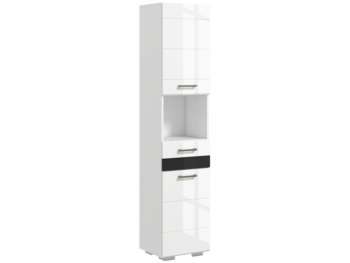 Columna De Baño De Mdf Con Estante Abierto, Cajón Y Armario Cerrado, 37x32,5x170 Cm, Blanca