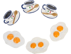 Juego de 6 imanes de nevera de imitación: sartén, huevo y café. Decoración magnética para cocina y oficina. Hechos de resina. Gokoco
