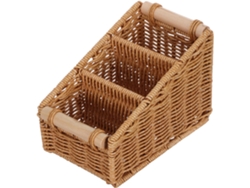 Cesta De Almacenamiento Estrecha De Aspecto De Mimbre Tejido Con Compartimentos Y Asa De Madera, Para Cocina Y