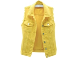 2026-chaleco Vaquero Corto Para Mujer Sin Mangas Con Botones Y Rasgaduras Casual Hys Pequeño Amarillo
