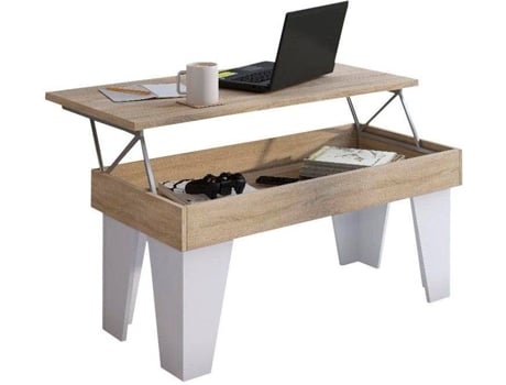 Mesa de Centro SKRAUT HOME MESAELEKLBLSO (Roble Claro - Blanco Mate - Melamina - 92 x 50 x 45)
