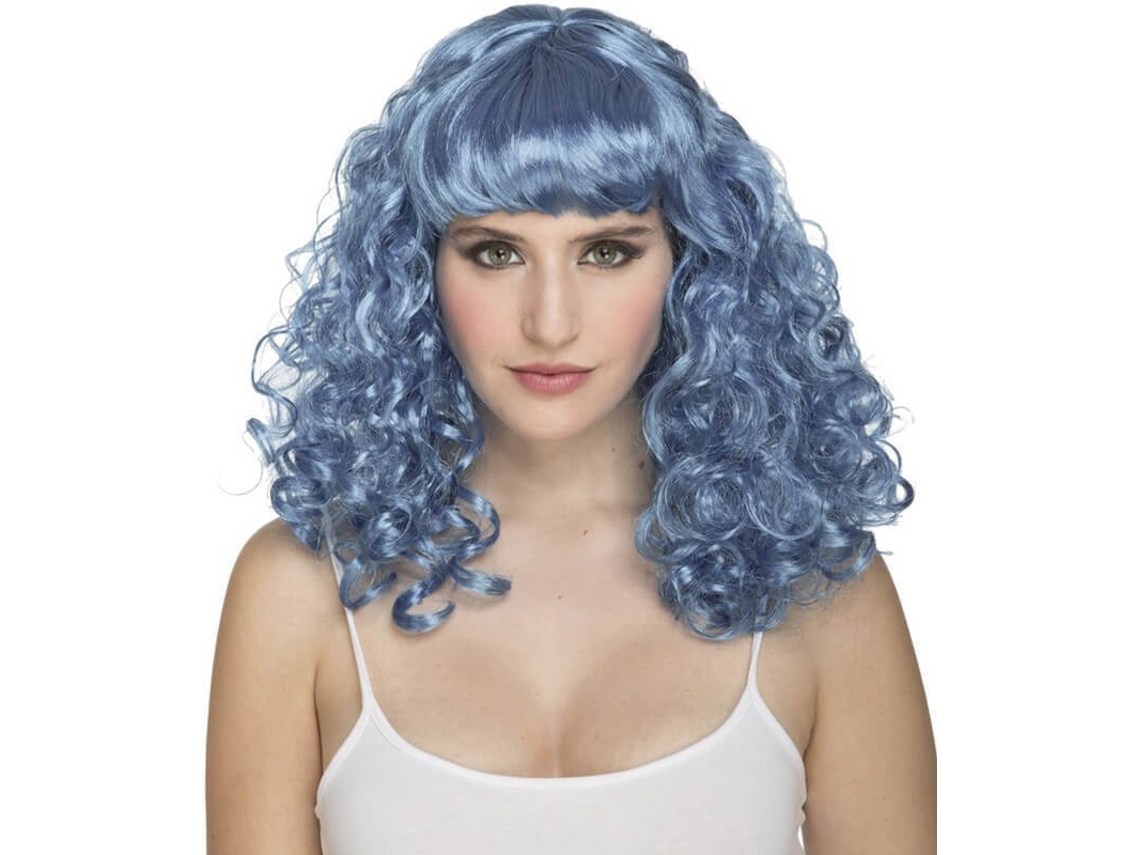 Peluca DISFRAZZES Rizada Azul Con Flequillo