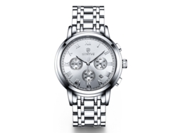 Reloj de negocios MDUG para hombre con seis agujas, calendario y multifunción (blanco plateado)
