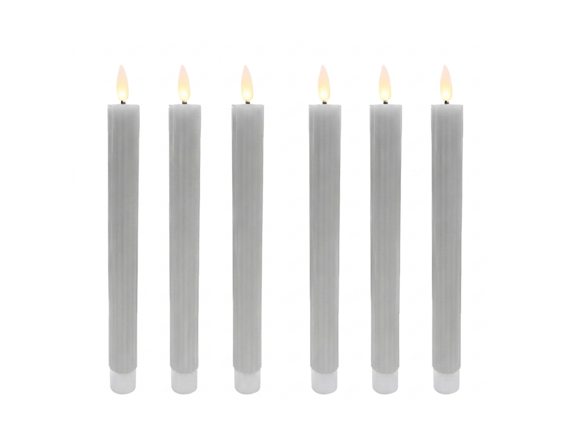 Velas Led Relaxdays, Set De 6, Hxd: 25 X 2 Cm, Llama Parpadeante, Cera Real, Con Ranuras, Sin Llama, Gris Claro