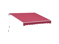 Toldo Manual De 395x245 Cm Con Manivela, De Aluminio, Poliéster, Protección Uv, Color Rojo, Para Balcón O Terraza.