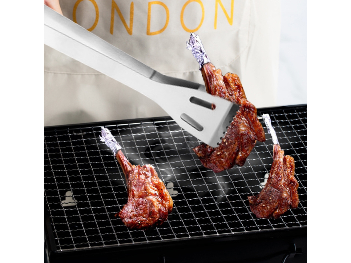 Juego De Utensilios Para Barbacoa De Acero Inoxidable Grueso Con Espátula, Tenedor, Pinzas Y Bolsa De Malla.