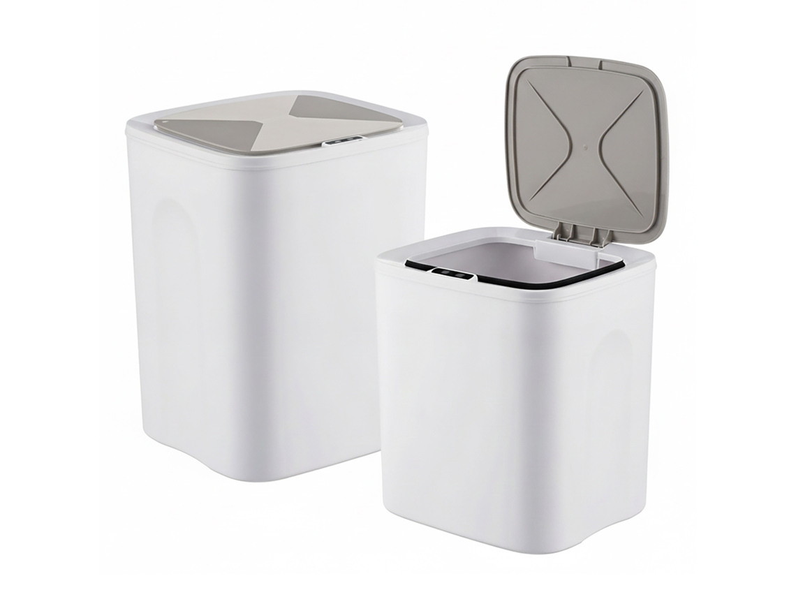 Conjunto 2x Relaxdays Contentores Com Sensor, 14 E 16 L, Tampa Automática, Suporte De Saco, Cozinha/banho, Creme