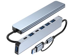 Adaptador multipuerto USB C Hub para portátil. Diseño compacto para viajes y trabajo en casa. Puertos USB ampliados. Gris. Bestvite.