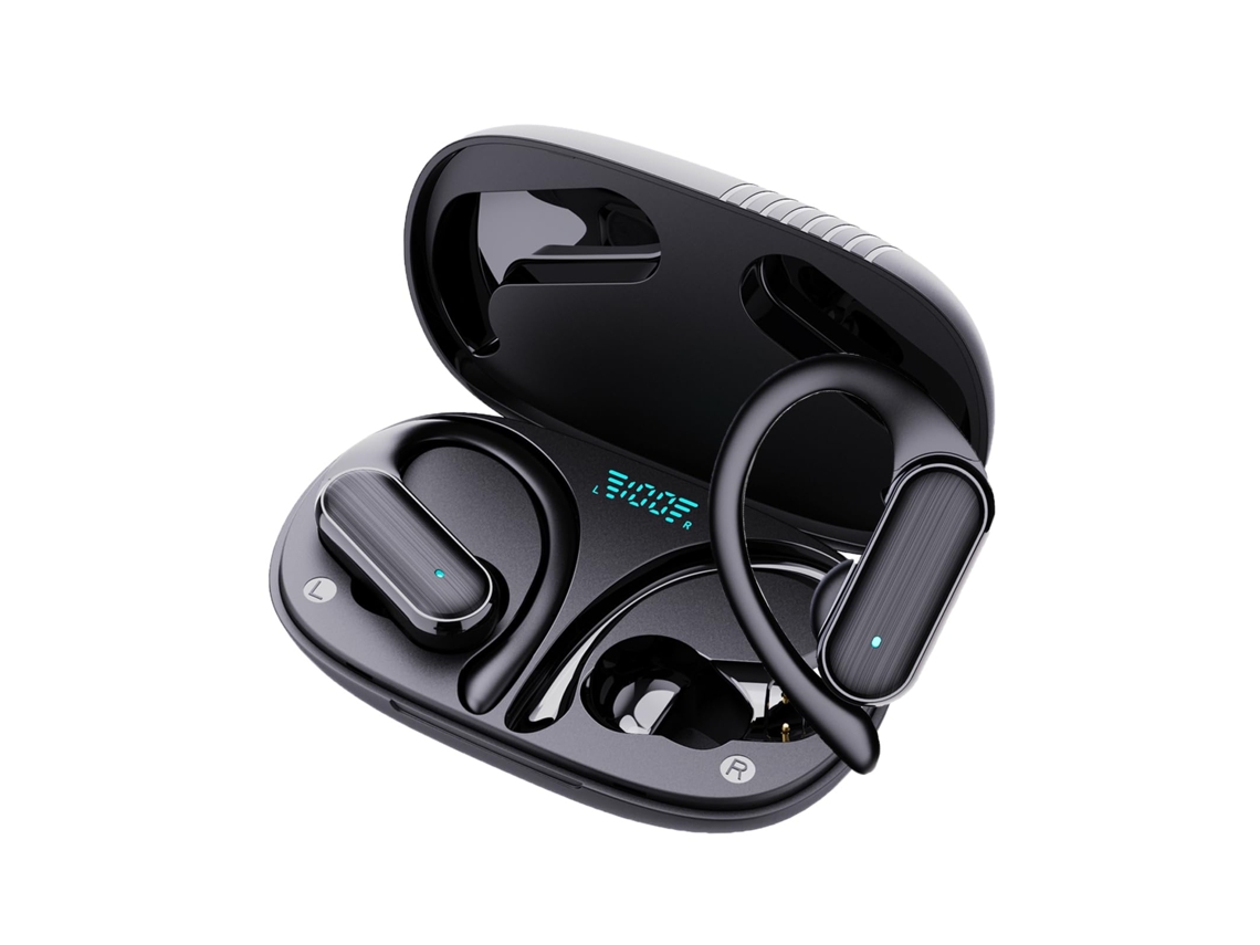 Auriculares inalámbricos Bluetooth, auriculares estéreo de doble canal, gancho para la oreja envolvente, reducción de ruido HiFi HD, negros