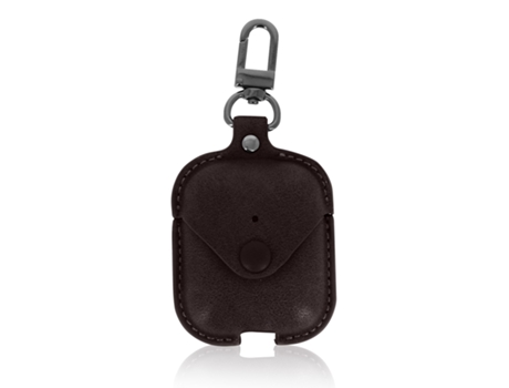 Funda AirPods Aspecto Cuero Liso Mosquetón DEVIA Cowboy Series Marrón