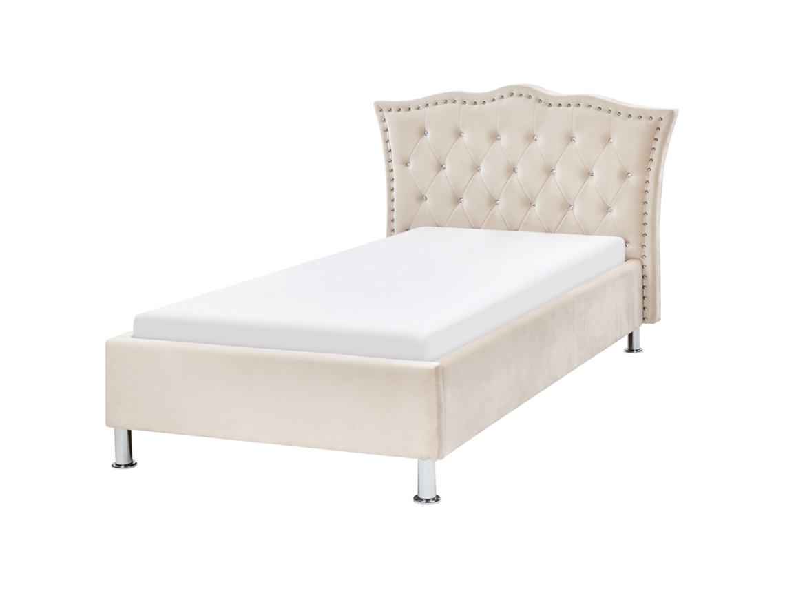 Cama con somier BELIANI Metz de Terciopelo Beige 126x217x102