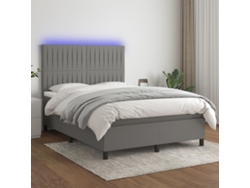 Cama Box Spring Colchón Y Luces Led Tela Gris Oscuro 140x190 Cm