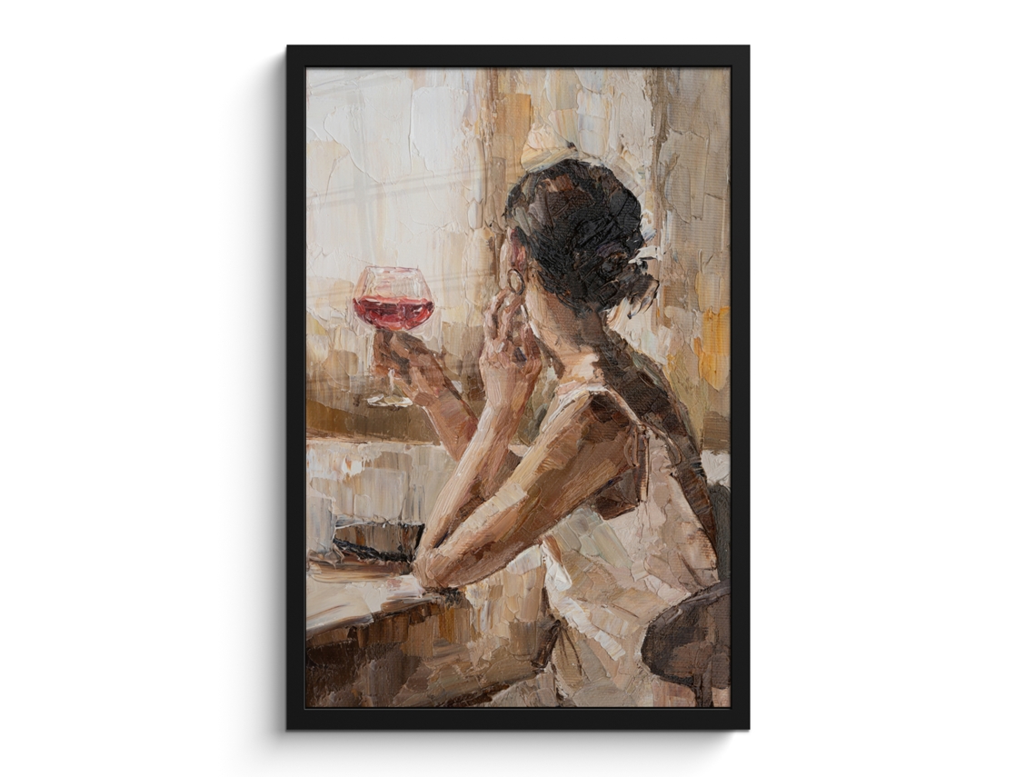Póster Enmarcado Pintura Al Óleo - Mujer - Vino 40x60 Cm