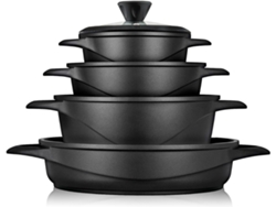 Batería De Cocina Inducción 8 Piezas Aluminio Fundido 4 Ollas Con Tapa De Cristal Antiadherente Briebe Mgk-17s Negro