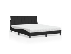 Cama Con Colchón Terciopelo Negro 160x200 Cm