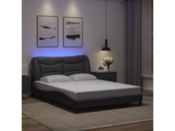 Estructura Cama Con Luces Led Cuero Sintético Gris 120x200 Cm