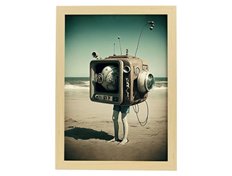 NACNIC Poster Cabeza Tv En Estilo Surrealismo Cinematográfico Ilustraciones Y Grabados De Historieta Abstracta Y Artística A3 Marcos Madera