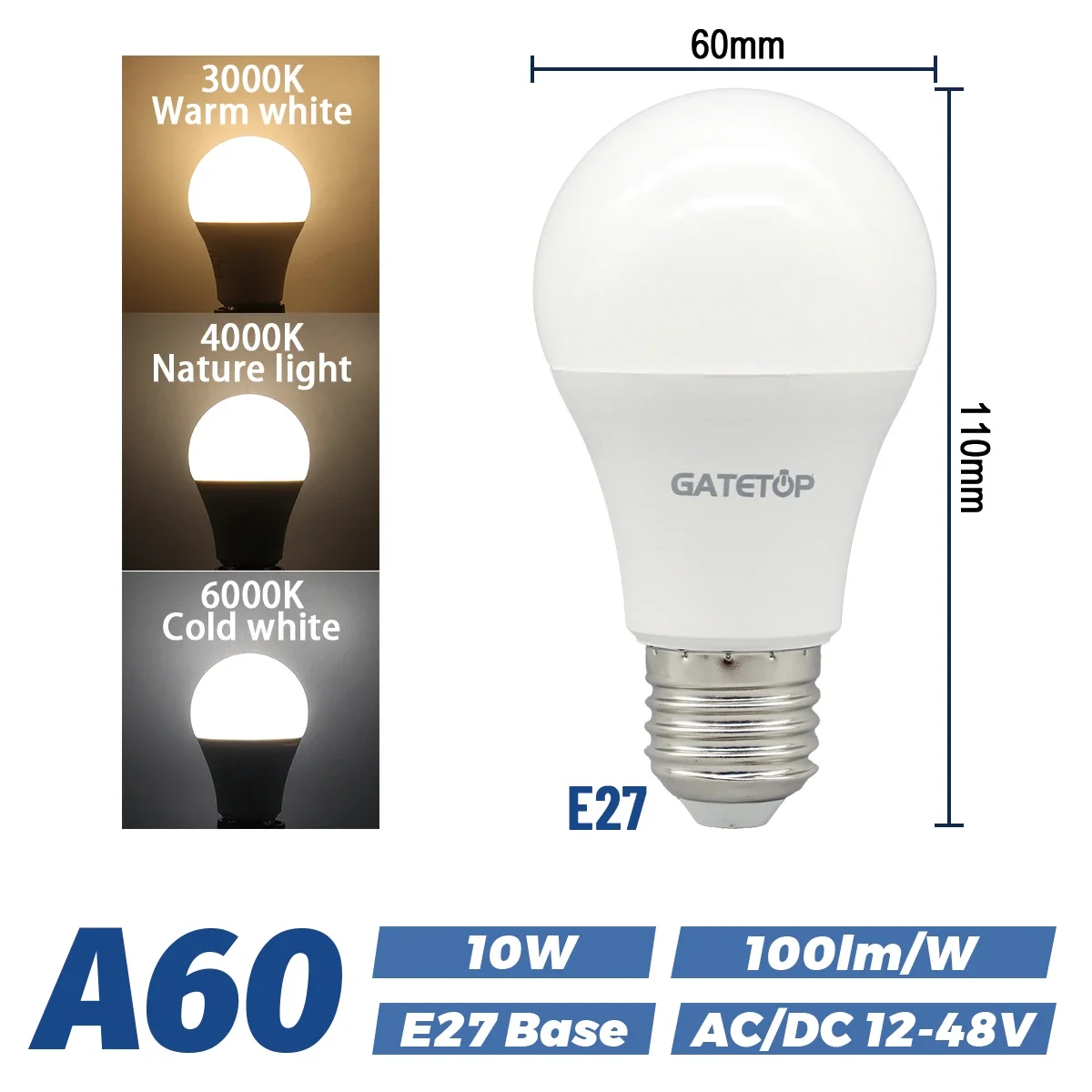 (10w E27, Luz Blanca Cálida 3000k) Paquete De 10 Bombillas Led De Bajo Voltaje, Aptas Para Barcos, Caravanas Y Cobertizos.