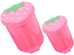 Papelera De Oficina Pequeña, Resistente Y Duradera De Plástico Con Tapa Color Fresa (2 Unidades)