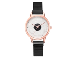 Reloj De Pulsera De Cuarzo Para Mujer Con Correa De Malla Alliage Y Esfera Floral Negra.