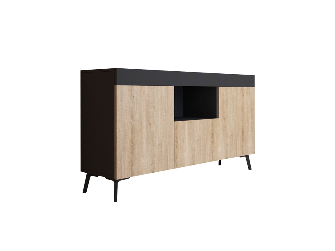 Aparador Kai en color negro y mate Sonoma, 130 cm, Beautiful Furniture