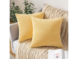 2 Fundas De Cojín Cuadradas De Terciopelo Suave A Rayas Doradas, 45x45 Cm, Para Sofá Y Decoración.