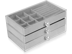 Organizador De Joias Nuobesty Com 3 Gavetas Em Veludo Acrílico Transparente E Compartimentos.