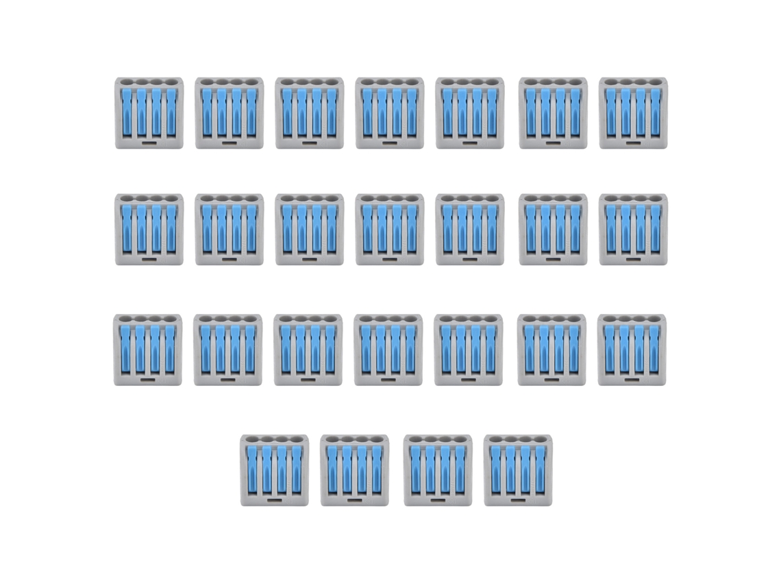 25 Conectores De Cable De 4 Vías Con Palanca De Inserción Compacta Y Terminal De Conductor Azul.