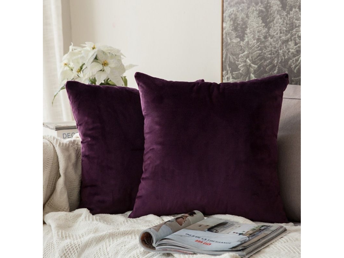 2026-2 Fundas De Almohada Cuadradas De Terciopelo Suave 45x45 Cm Sin Relleno Color Berenjena Para Sofá Cama Coche