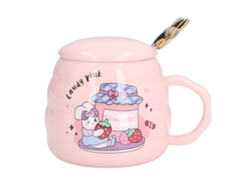 Taza De Cerámica De 450 Ml Con Tapa Y Cuchara, Con Diseño De Fresas, Ideal Para Café, Té, La Oficina O Como Regalo.