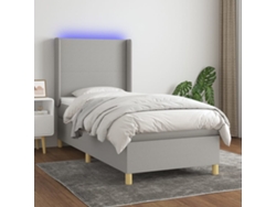 Cama box spring colchón y luces LED tela gris claro 90x200 cm