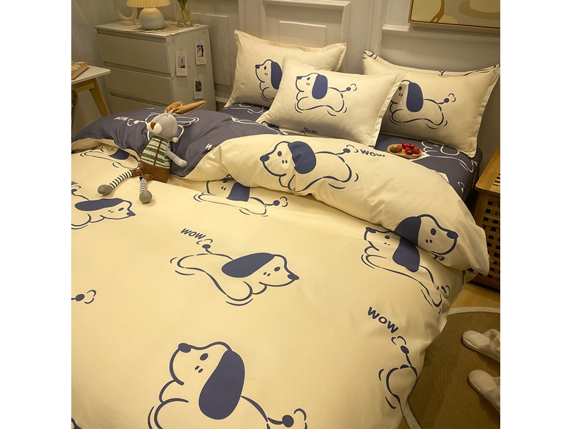 Juego De Ropa De Cama Ecológico De 4 Piezas Tamaño Matrimonial Con Diseño De Dibujos Animados De Alta Densidad.