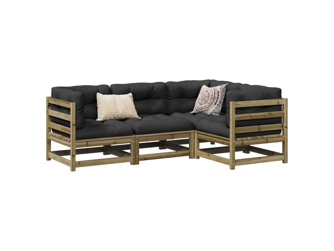 Conjunto de sofá de jardín de 4 piezas de madera de pino impregnada Dkd Home Decor