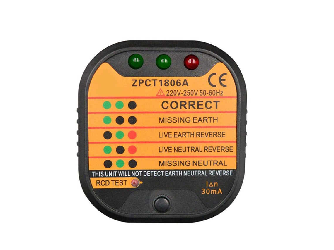 Comprobador Automático De Enchufes Con Función Rcd E Indicadores De Polaridad Y Cableado.