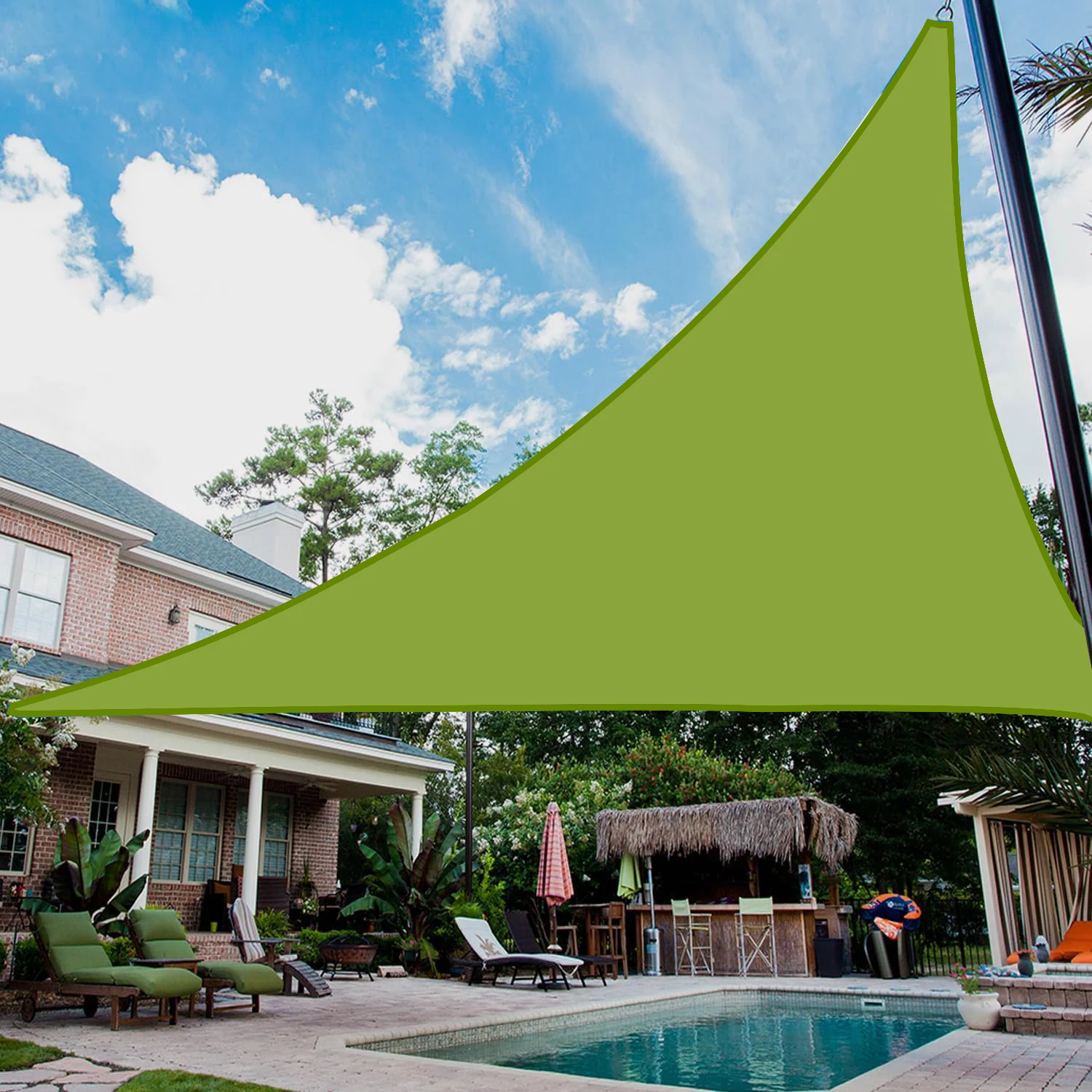 (verde, 4x4x4m) Toldo Triangular Portátil, Fácil De Instalar, Apto Para Piscinas Y Patios.