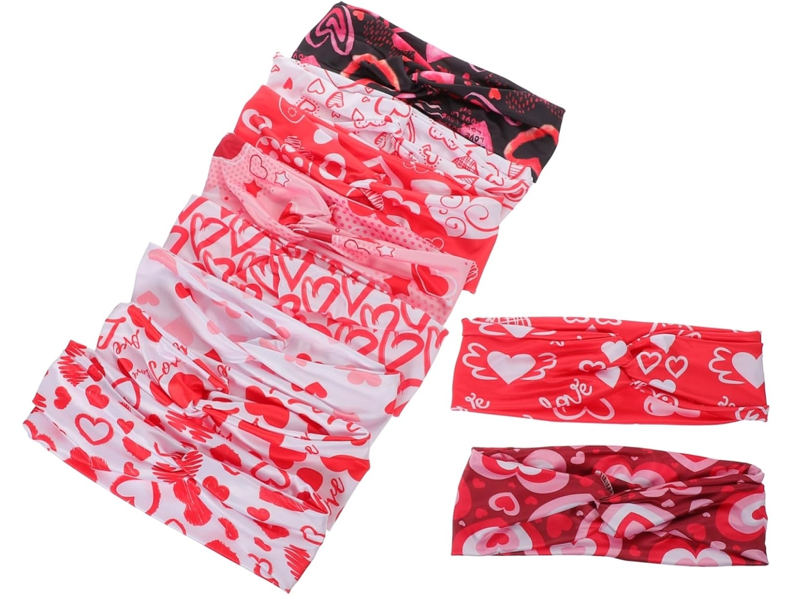 Conjunto De 10 Faixas De Cabelo Femininas Com Estampa De Coração Para Ioga, Corrida E Exercícios - Tecido Respirável