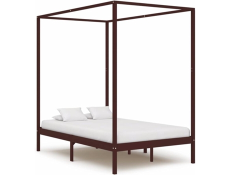 vidaXL Estructura de cama con dosel pino macizo marrón oscuro 120x200 cm