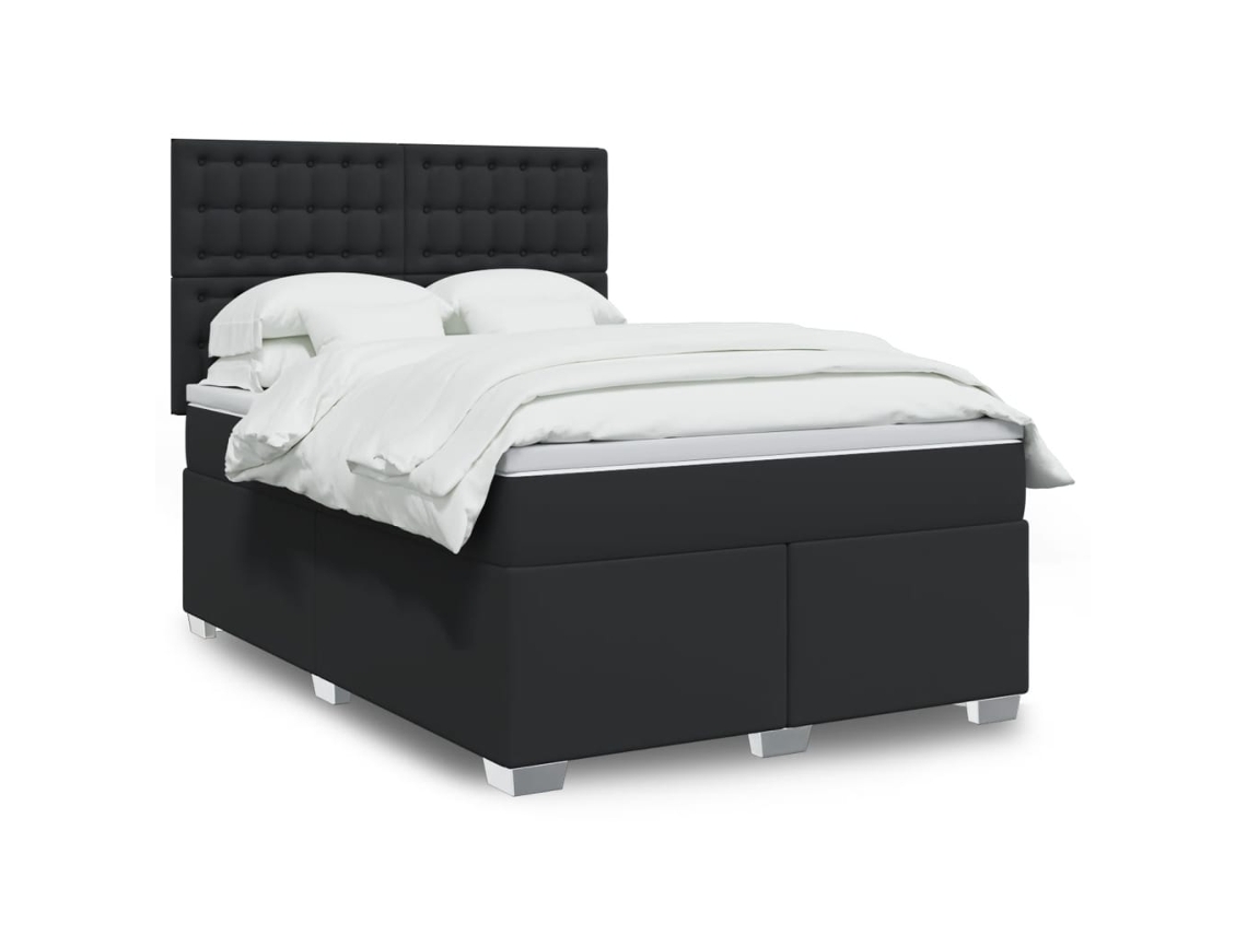 Cama box spring con colchón cuero sintético negro 140x200cm