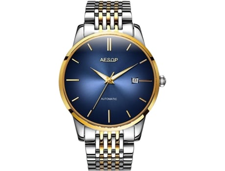 VEANXIN Reloj automático para hombre con correa de acero y fecha, resistente al agua-Plata Verde