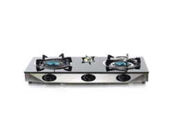 Estufa de gas portátil NJ NGB-S3 con 3 quemadores, vidrio negro, para caravanas, 7,8 kW