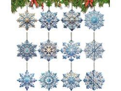 Adornos de copos de nieve, 24 adornos colgantes azules de doble cara, adornos navideños 2D con copos de nieve Slowmoose