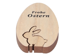 Adorno de huevo de madera con forma de conejo para escritorio u oficina