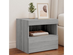 Cabecero Mesitas Noche Luces Led Uds Madera Gris (50x40x45cm)
