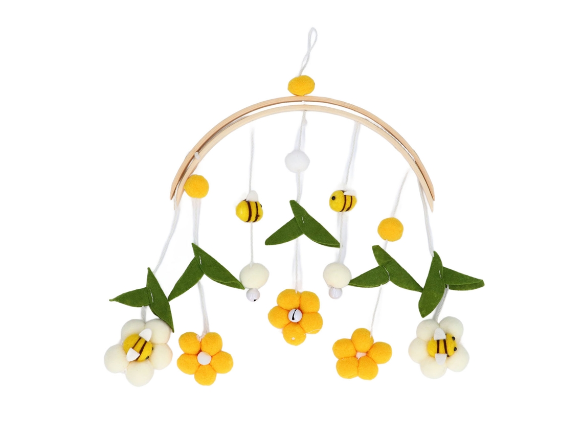 Móvel De Cama Abelha Flor Com Folhas Verdes Decoração De Berçário Brinquedo Infantil