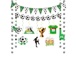 Pack Decoración Fiesta Fútbol Completo, Banderines Triangulares, Tiras Y Espirales Colgantes, Montaje Fácil Para Bares Y Cumpleaños Deportivos.